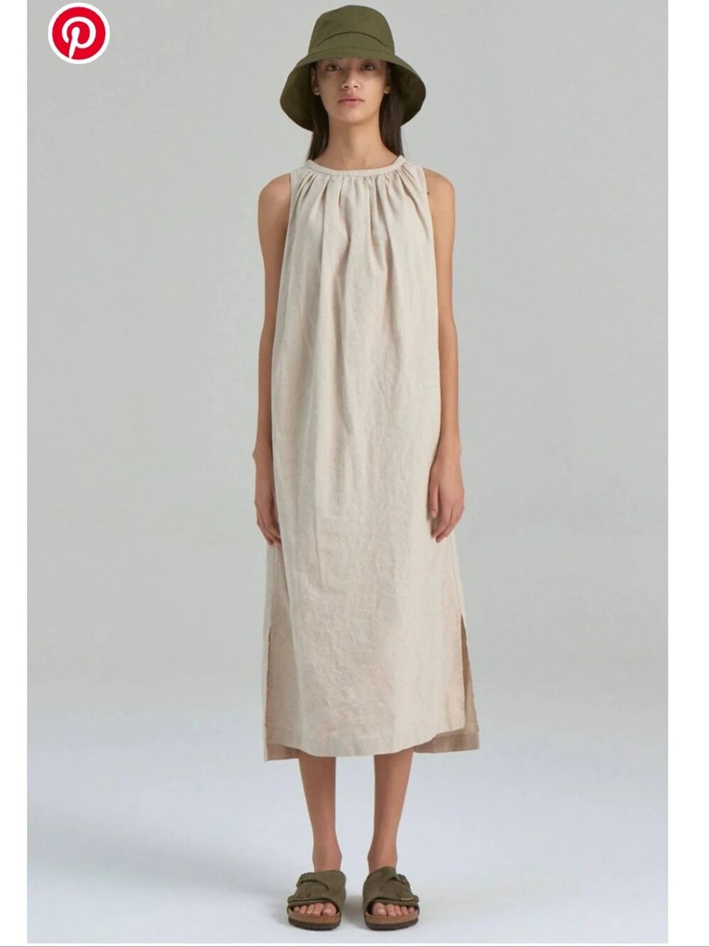 Sleeveless Cream Linen Blend Shift Dress
